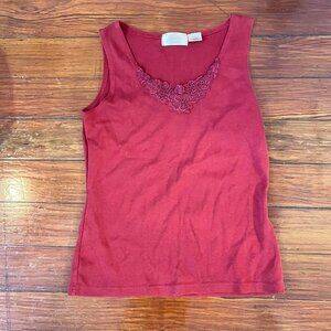 vintage red floral lace neckline tank top